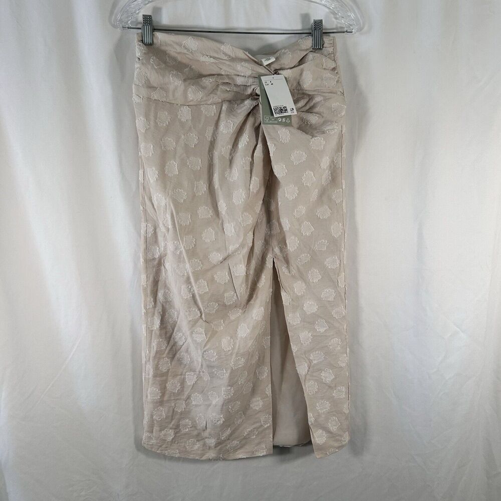 New H&M Skirt Women's 8 Beige Slit Zip Back Pull On Lightweight